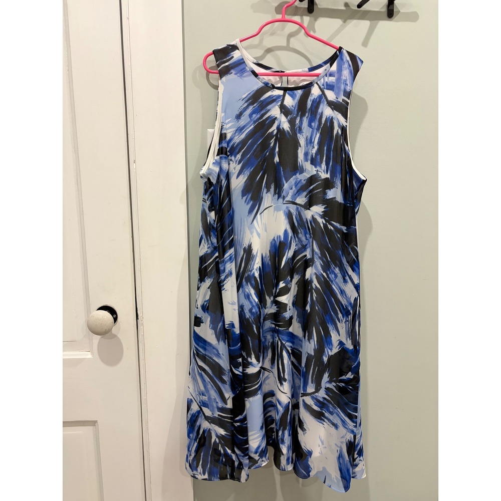 Calvin Klein Womens 8 Blue white Abstract Palm Leaf Print Shift Dress